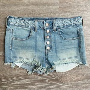 American Eagle High-Rise Shortie Shorts Size 4 w/Braided Belt, 99% Cotton